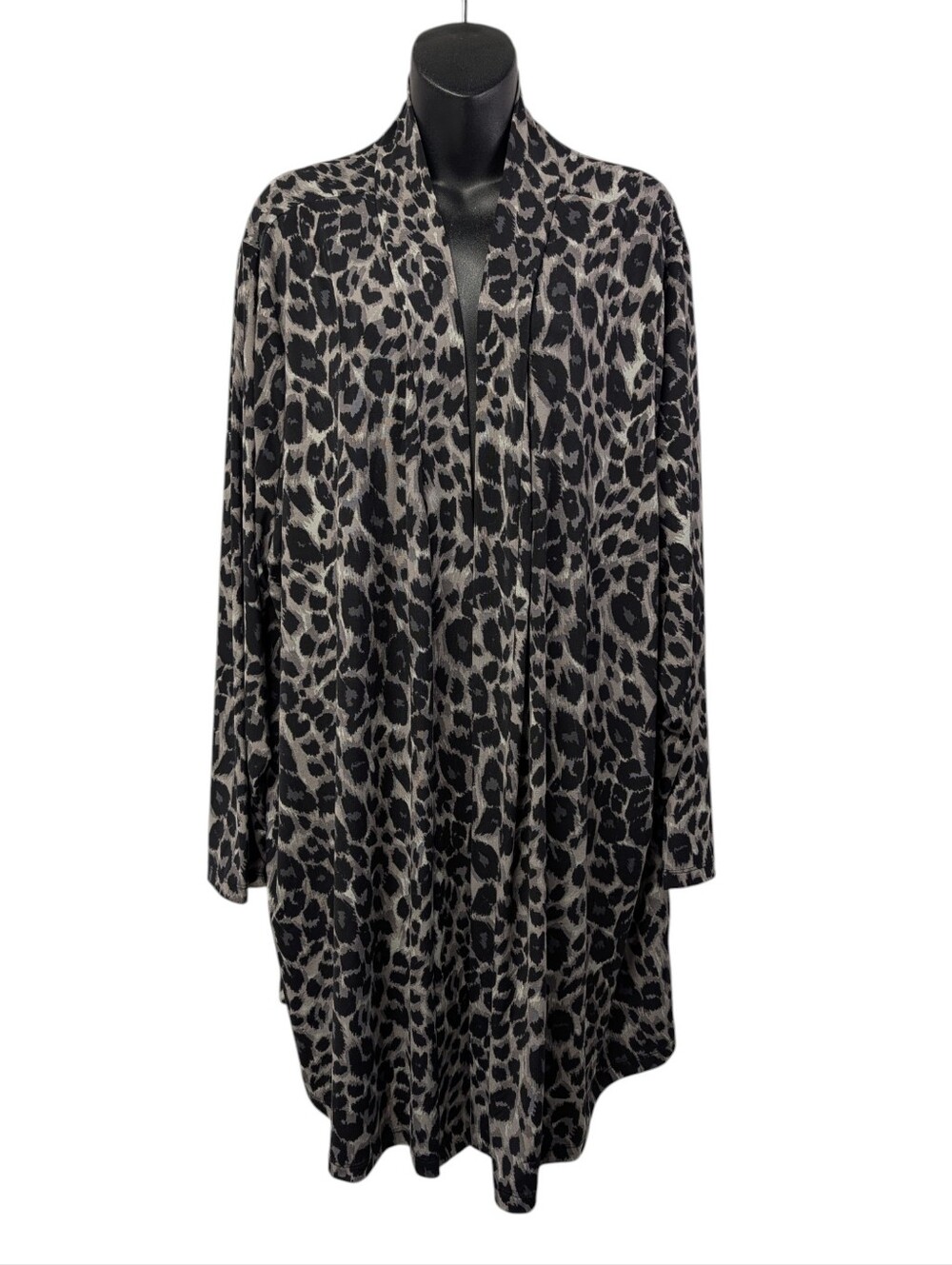 Jessica London Leopard Print Cardigan Sz 26/28 Black Gray Open Front Long Sleeve - Picture 1 of 8